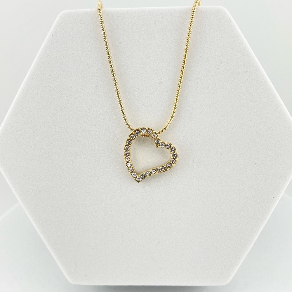 Swarovski Crystal Open Heart Gold Necklace - Picture 2 of 8